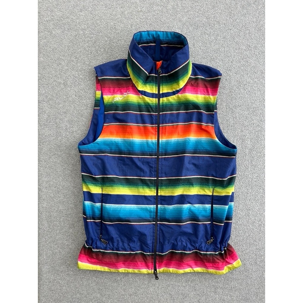 Ralph Lauren RLX Serape Stripe Wind Vest Women M Full Zip Cinch Waist Aztec